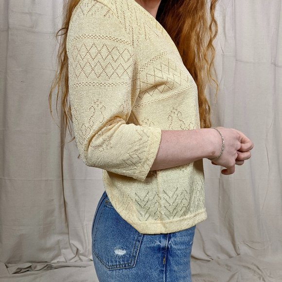 Vintage Y.K Button Cardigan in Pastel Yellow - Picture 4 of 8